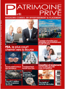 Magazine spécialisé Patrimoine prive. Couverture de decembre 2017. Dossier investir aux USA.